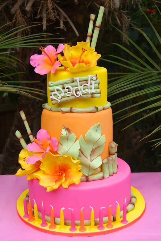 pastel para XV hawaiano