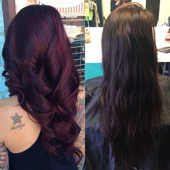 Antes y después del cambio de color de cabello a cherry wine
