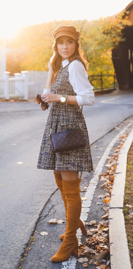 Outfits con vestidos de tweed otoño - invierno